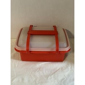Vintage Tupperware Red Lunchbox Bento Carrier 9x7 Lock Handle USA Kids Retro
